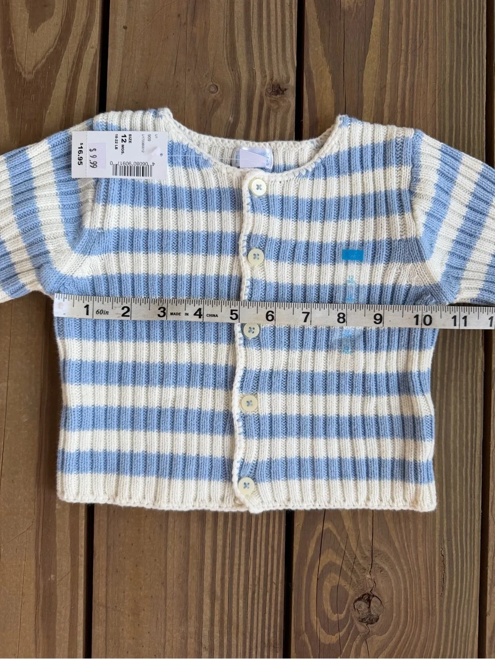 The Children’s Place Baby 12M Blue White Striped Knit Cardigan Sweater NWT